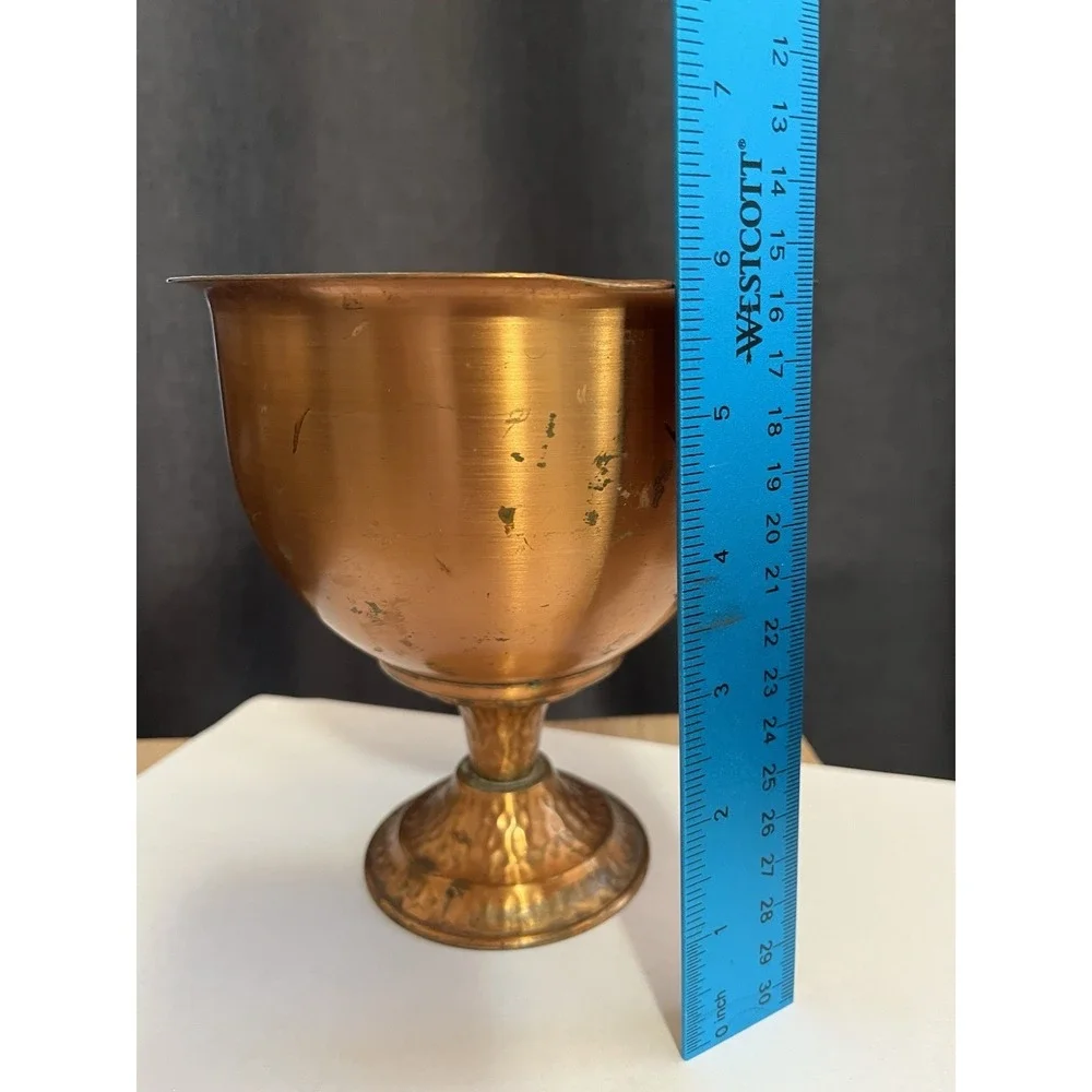 VTG Copper Chalice Planter Hammered Base Stem Natural Petina Garden Decor